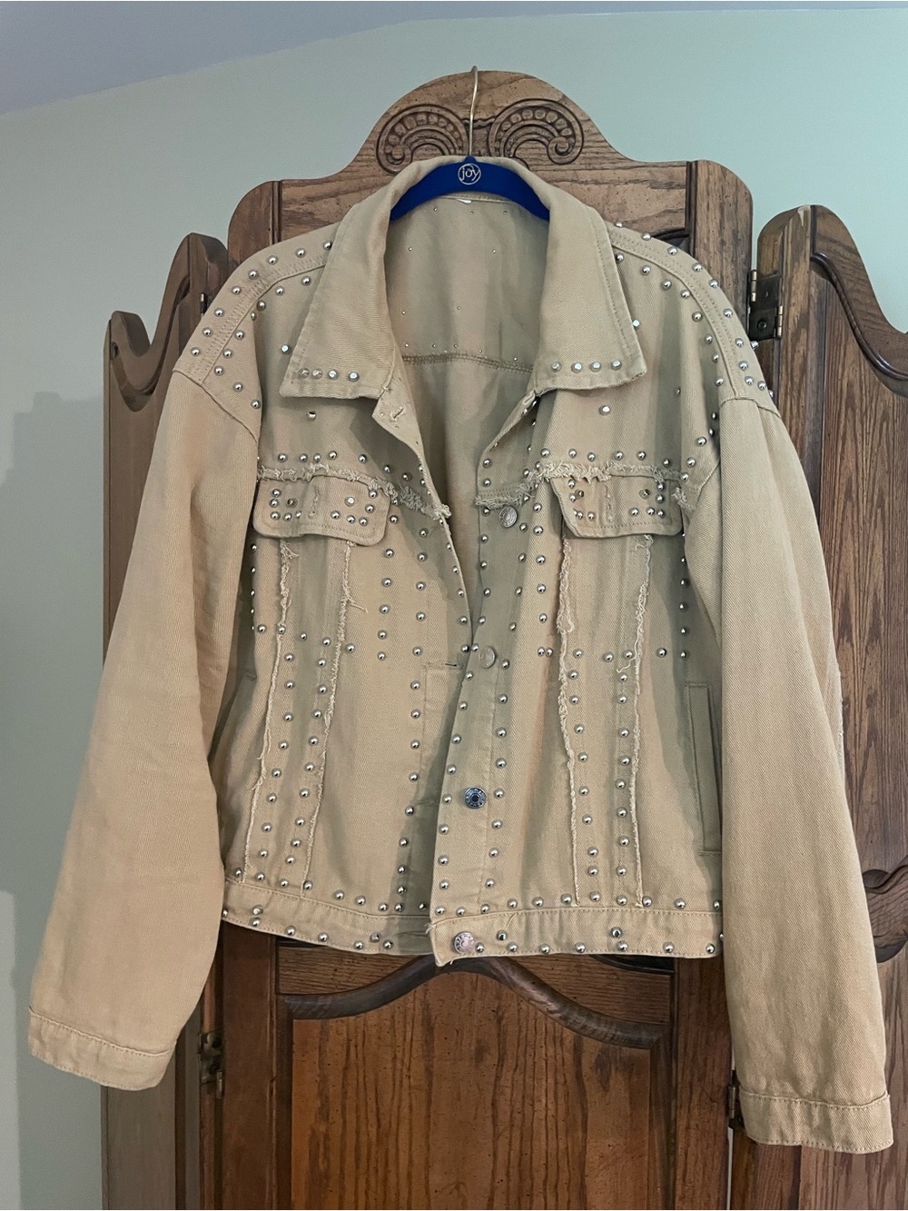 Studded Tan Denim Jacket - Women XL